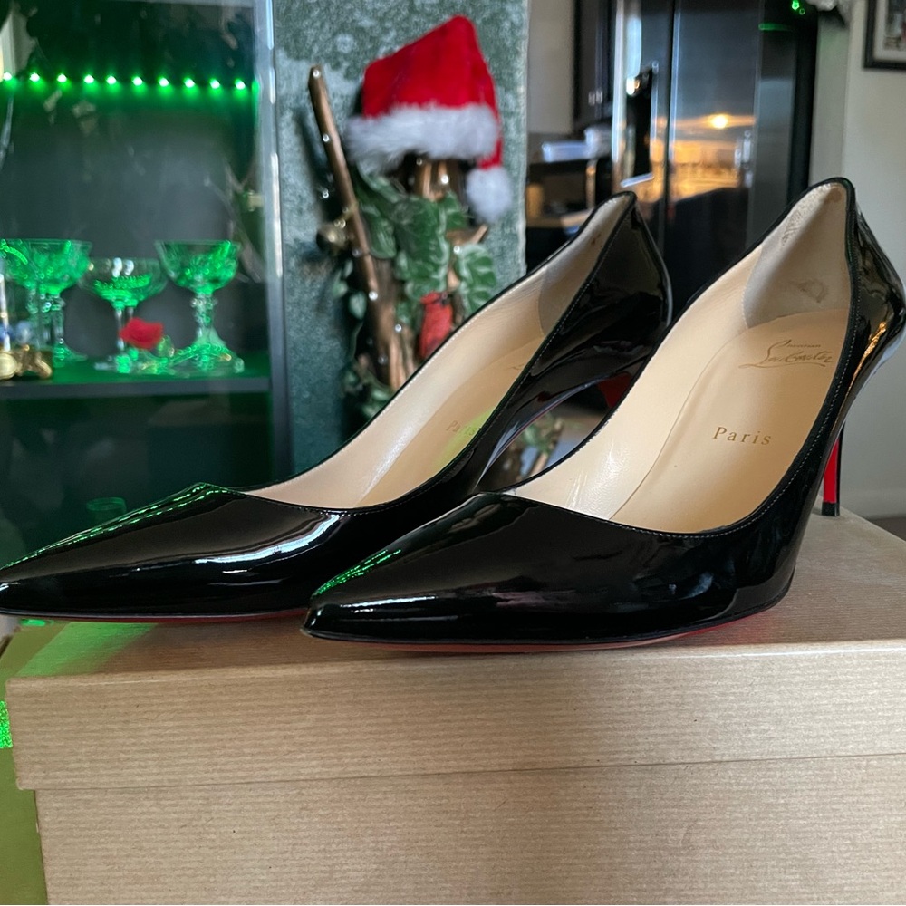 Christian Louboutin Kate 70 Black Patent Leather Pumps